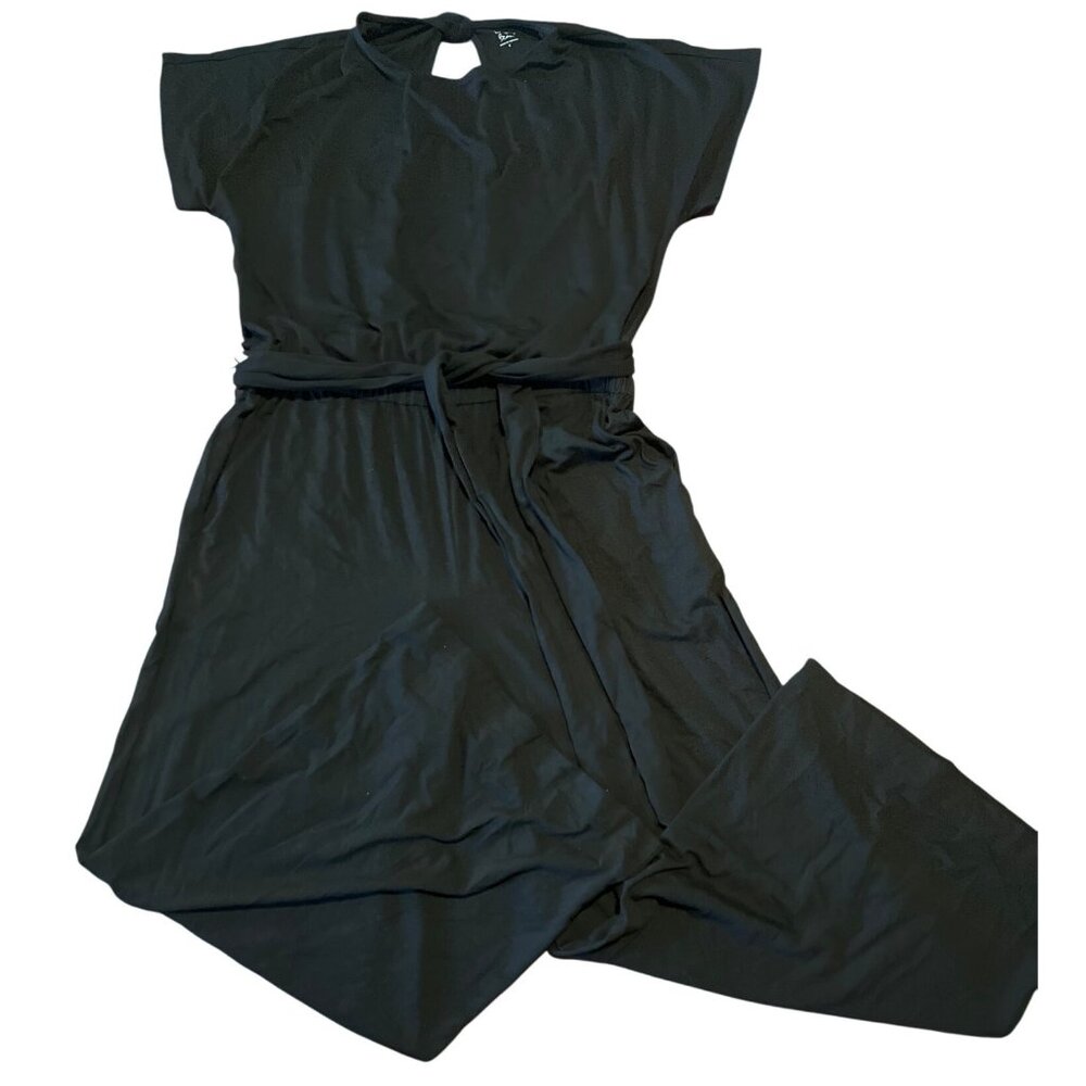 LOFT Beach Black Jumpsuit Small tie v back short‎ sleeve wide leg